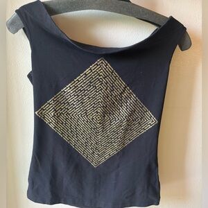 MNG Jeans Elegant Black and Gold Women's Top